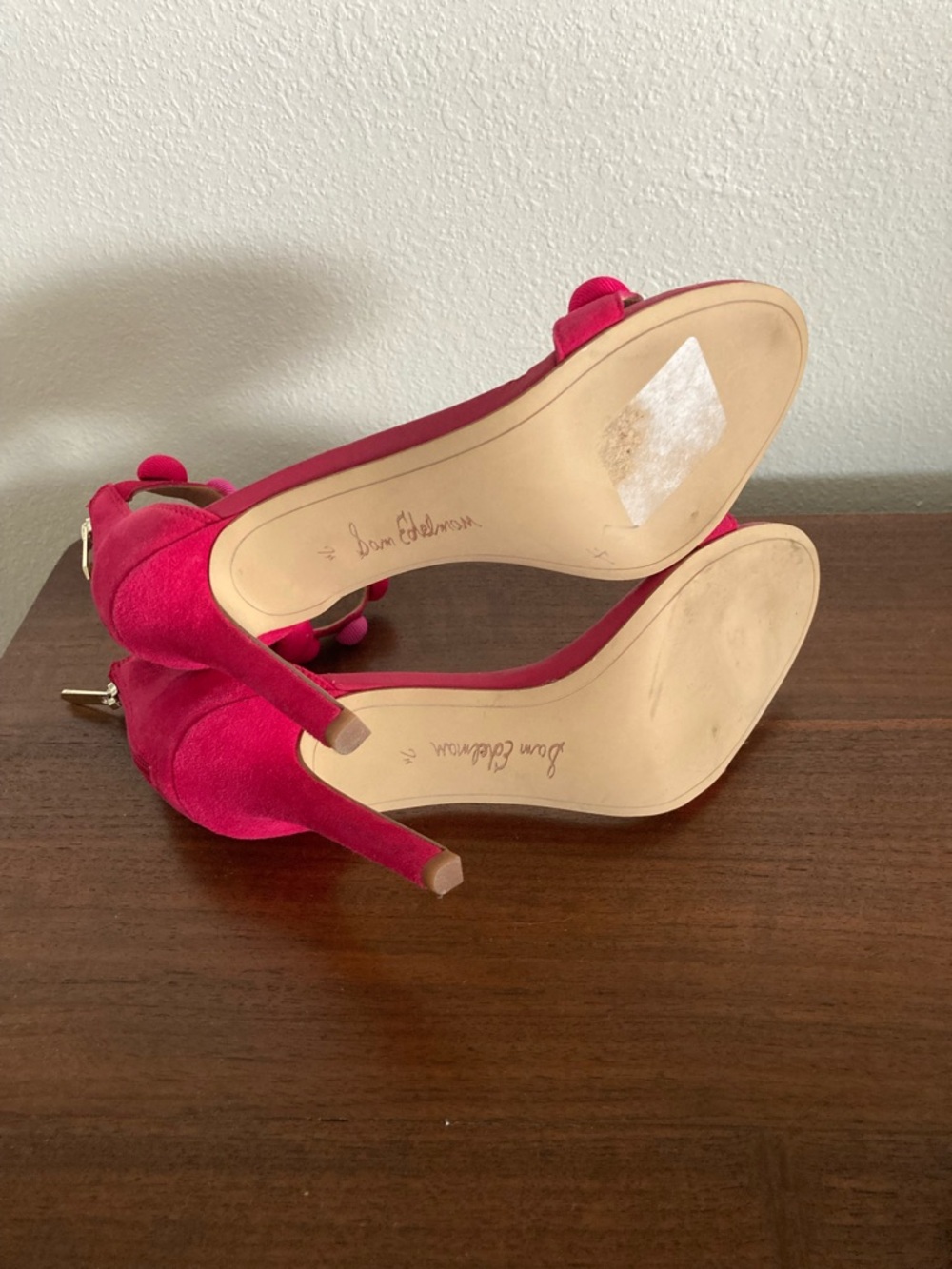Sam Edelman Addison Leather Pom Pom Hot Pink Heels - Picture 4 of 7